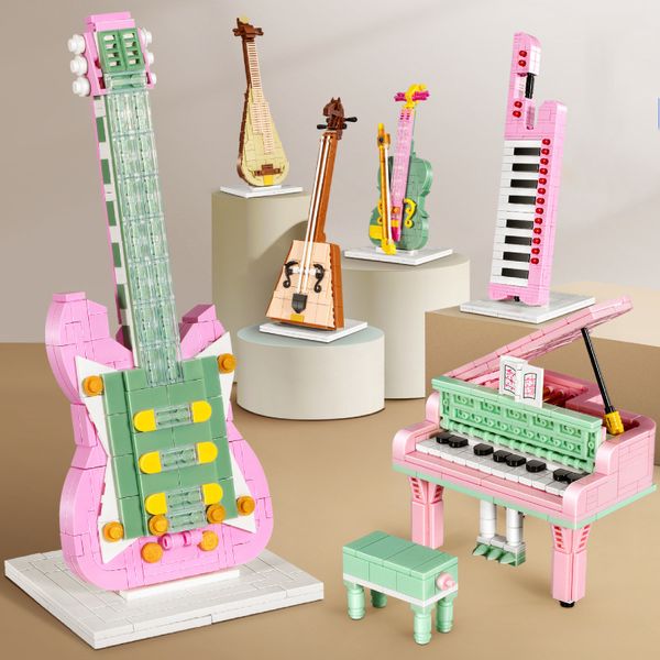 Blocchi di costruzione di strumenti musicali mini pianoforte chitarra violino modello musicale assemblaggio decorazione fai da te giocattolo educativo per bambini regalo 220902