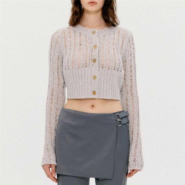 Kadın Sweaters Kadınlar Twist Hardigan Kadın Mahsul Kazak Vintage Tığ işi Kore Moda Uzun Kollu Kırpılmış İçi Boşluk
