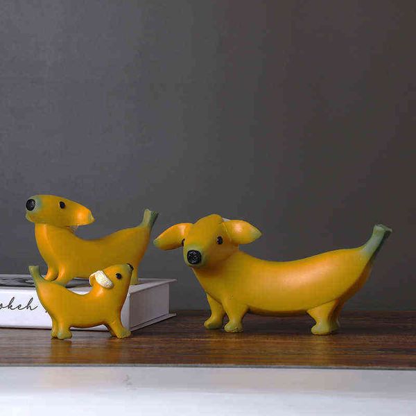Objetos decorativos Figuras 3pcs/par de novos cães criativos de banana cães grandes artesanato decoração sala de estar quarto de estudo Decoração de decoração T220902