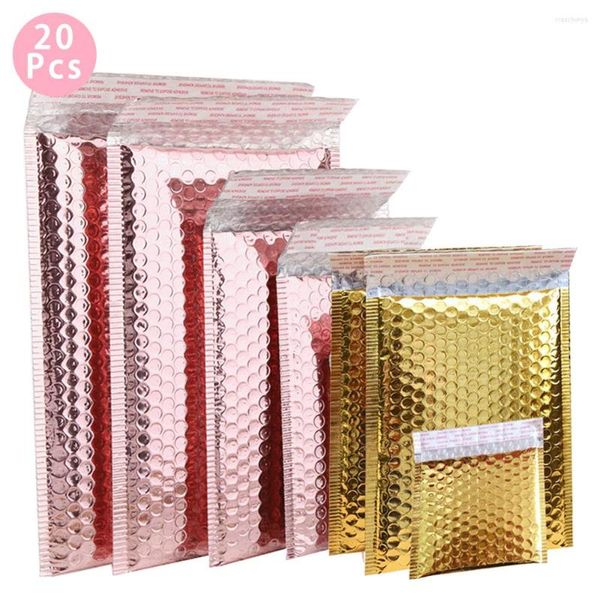 Wrap regalo 20pcs rosa bubble oro mailer winvelope Mailer sacchetto imbottito per spedizioni di varie dimensioni di varie dimensioni