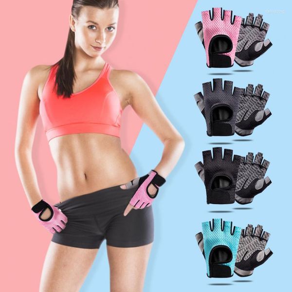 Guanti da ciclismo Fitness Silicone Palm Hollow Back Palestra Sollevamento pesi Allenamento Manubri Mezze dita Protezioni per le mani Donna Uomo