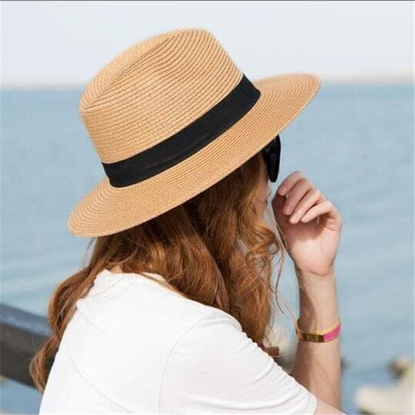 Donne Panama Jazz Cappello a cilindro Cappello di paglia da donna Uomo Cappellino da spiaggia Cappellini da viaggio da uomo Primavera Estate Causale Cappellino da sole Cappellini da sole all'ingrosso