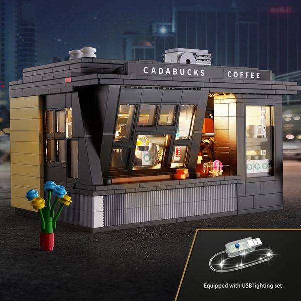 Blocks City Street View Coffee Shop Model с Lights 768ps Creative Expert Expert Modular Building Brick Toys Kids Gift Set 220902