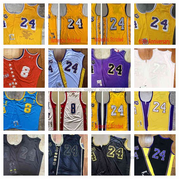 College-Basketball trägt echte genähte Retro-Basketballtrikots #24 #8 Jersey Yellow White Black Man Größe S-XXL