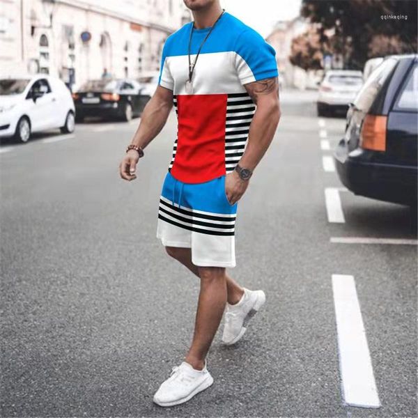 Erkek Trailtsits Yaz Stripe Erkekler SSPORT GÖZLÜK KAPALI KUSU KULLANIMI KULLANICI T-SHIRT Kısa Takım İki Parça Jogging Set Man Tracksuit