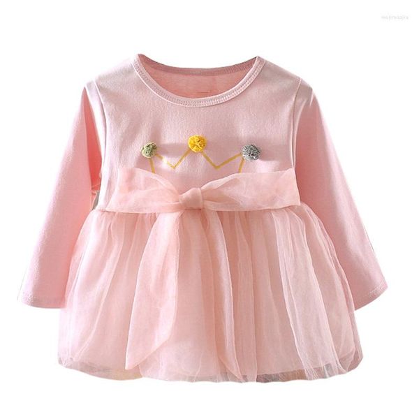 Mädchen Kleider Baby Mädchen Kleid Langarm Krone Splice Garn Tutu Kleinkind Kinder Formale Brautjungfer Hochzeit Prinzessin