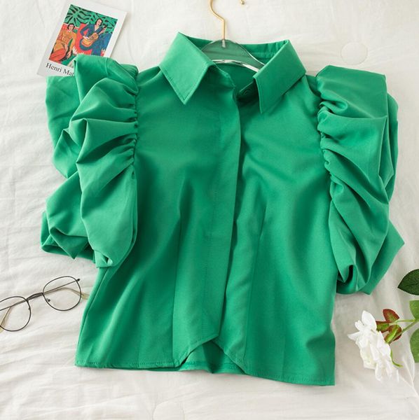 2022 Blusas De Mujer Sommer Shirts Frau Kleidung Elegnt Blusen Frauen Puff Sleeve Vintage Shirt Koreanische Bluse Mode Crop Tops