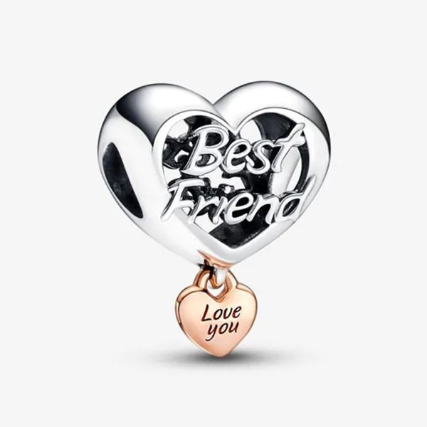 Ti amo migliore amico Cuore 925 Sterling Silver Charm Pandora Ciondola Momenti Famiglia per il Giorno del Ringraziamento Fit Donna Perline Bracciali Gioielli 782243C00 Andy Jewel