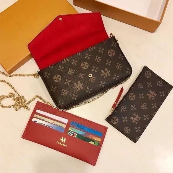 En kaliteli omuz çantaları klasik marka 3pcs set moda kadınlar dipler uzun cüzdan cüzdan çantası kart sahipleri çok renkli bayan klasik tek fermuar cep debriyajı