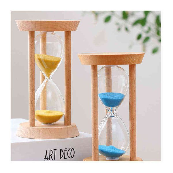 Figurine decorative Legno Vetro 60 minuti Clessidra Orologio Timer Scrivania antica Accessori per la decorazione della casa Mordern Studente Rustico Camera dei bambini Decorazioni per la casa