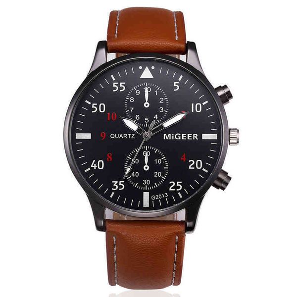 Нарученные часы метки Migeer Fashion Casual Mens Brown Leather Busins ​​Quartz Men Men Antual Sport Watch Relogio Masculino Женева