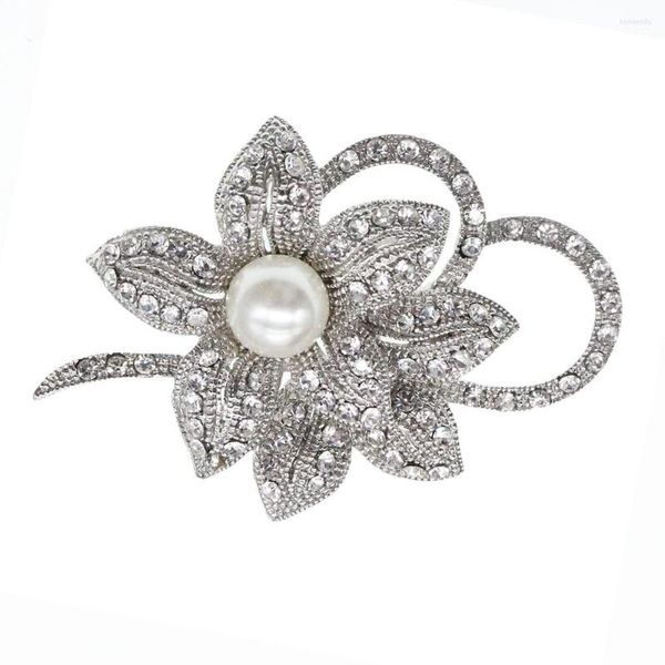 Broschen Hochzeit Großhandel Nachahmung Perle Strass Blume Form Brosche Pin