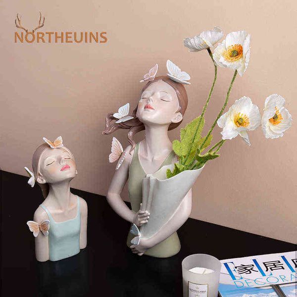 Figurine decorative NORTHEUINS Farfalla Ragazza Resina Scultura Personaggio Modello Vaso Modern Storage Statue Home Living Room Desktop Decor Accessori