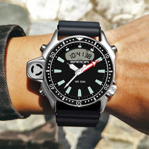 Нарученные часы Sanda Fashion Men's Quartz Digital Watchs Водонепроницаемые спортивные остановки многофункциональные запясть