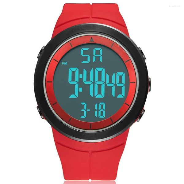 Orologi da polso OHSEN Orologi digitali da uomo Orologio impermeabile con cinturino in caucciù rosso Moda uomo Sport all'aria aperta Sveglia multifunzione