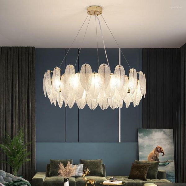 Pendelleuchten Moderne LED-Deckenleuchter 2022 Trendlicht Luxus Glas Feder Hängelampe Loft Live Esszimmer Schlafzimmer Dekor Glanz