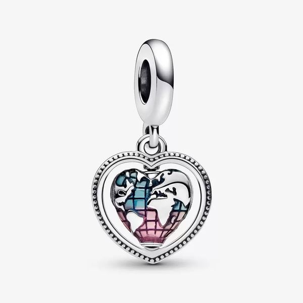 Семейный вращающийся сердечный глобус болтовня подходит оригинальному европейскому браслету 925 стерлинговой серебряной моды женские ювелирные аксессуары