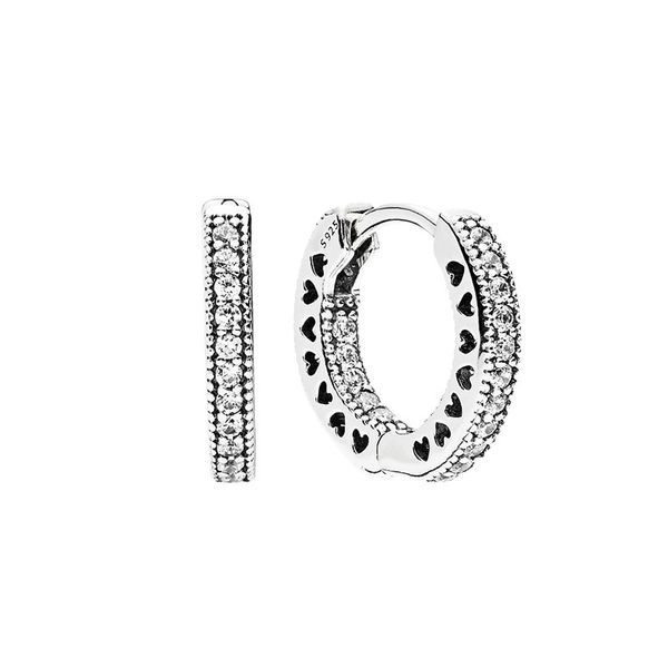 Erkekler Pave Kalp Hoop Küpe Orijinal Sterling Gümüş Partisi Takı Pandora CZ Diamond Circle Stud Cupring için Orijinal Kutu