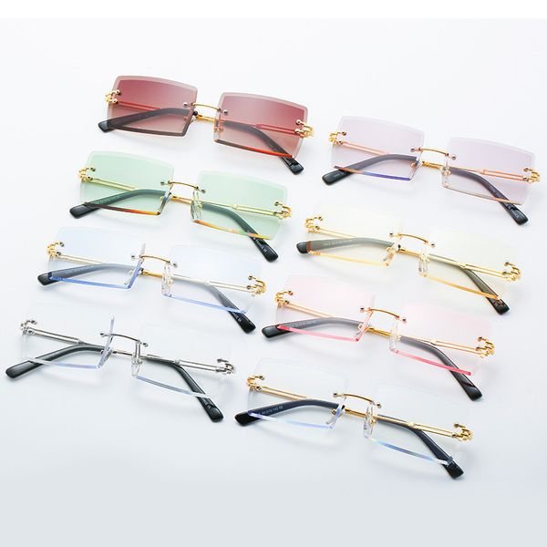 ￓculos de sol para mulheres sem aro ret￢ngulo moda moderna pura lente azul rosa sem moldura copos metal arte buffs vintage glasses homens tons esporte estilo retro espelhado