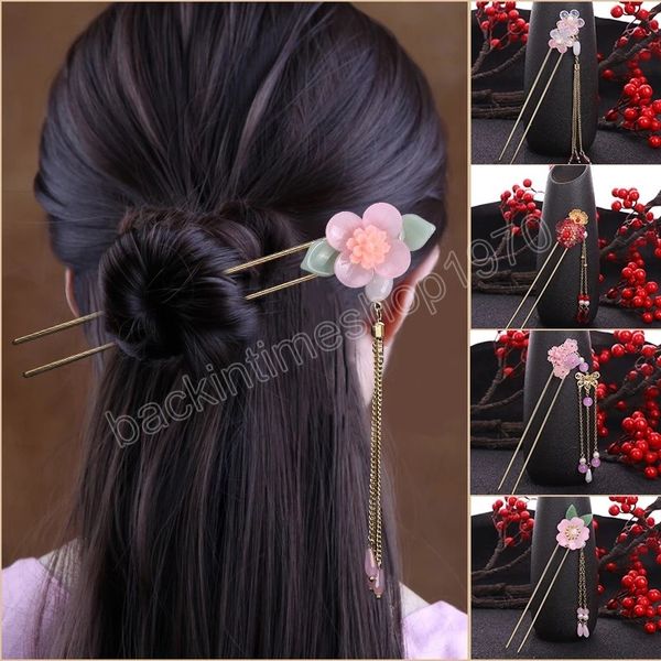 Hairpins Hanfu Flower Pearl Tassel Tassel Shake Hair Sticks Antigo ornamento Cabeçalho de cabelo chinês Penteados de cabelo