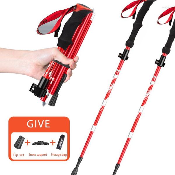 Pólos de trekking bengalas dobráveis ​​bengas de camping ultraleve caminhada dobrável alumínio de alumínio pólo stick x371d