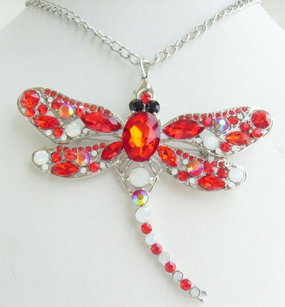 Halsketten mit Anhänger Charmante Libellen-Halskette, rot-weißer Strass-Kristall, NL05684C5