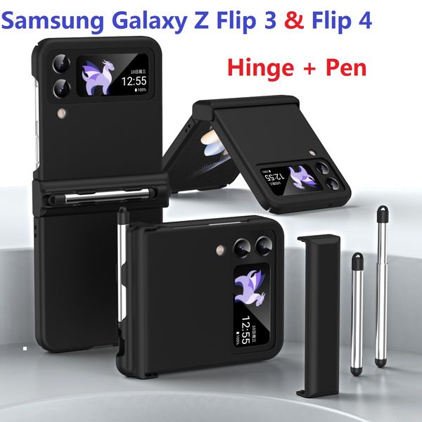 Hard Cases für Samsung Galaxy Z Flip 4 Flip 3 5G Hülle Doppelscharnier mit Stift 360 Schutzabdeckung