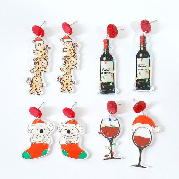 Simpatici orecchini natalizi pendenti Calzini per orecchini in acrilico Bottiglia di vino Decorazioni natalizie di Natale Regali per donne e ragazze
