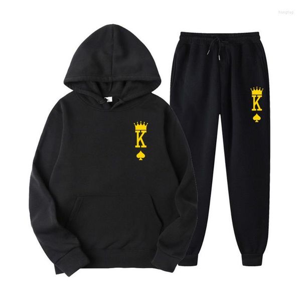 Tute da uomo Tuta da uomo King Logo Stampa Felpa con cappuccio Set Pantaloni sportivi da jogging Completo Felpa Pullover Moda maschile