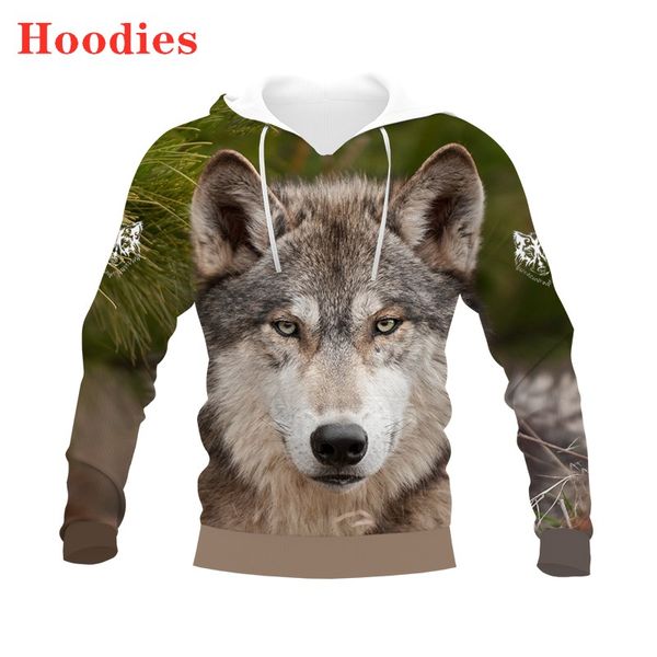 Мужские толстовки толстовок осень/зима Новый 3D Animal Wolf Print Европейский и американский пуловер