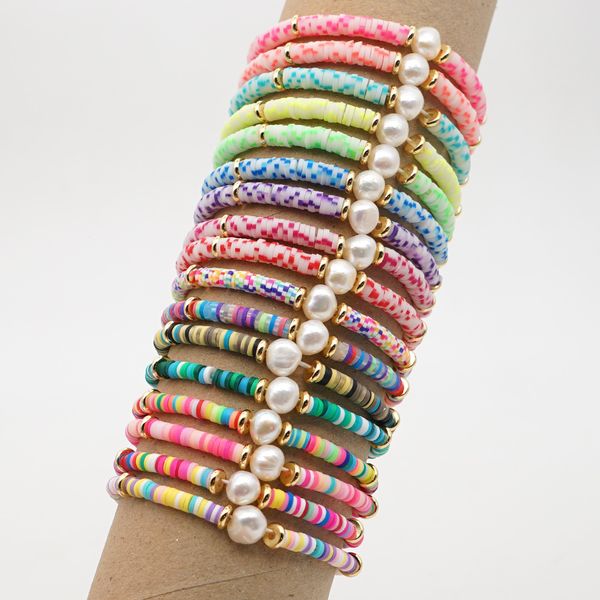 Braccialetto per le donne Braccialetti di perle d'imitazione fatti a mano in argilla polimerica Gioielli Braccialetti dell'amicizia da spiaggia estiva