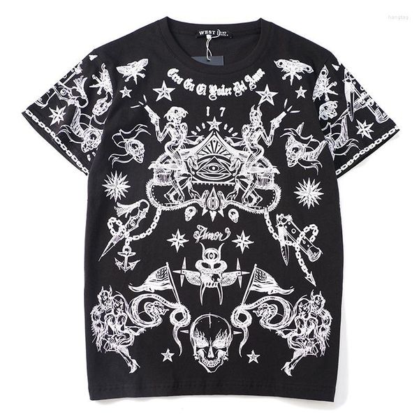 T-shirt da uomo 2022 Arrivo Camicia stampata casual in cotone lavorato a maglia Tshirt Homme Hip Hop Body Direct Spray Skull Star Manica corta O-Collo