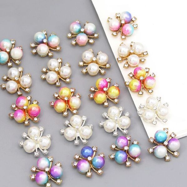 Bot￵es de strass de p￩rolas de flores para artesanato back back gems bot￵es decorativos de liga diamante j￳ias de arco de cristal 1223039