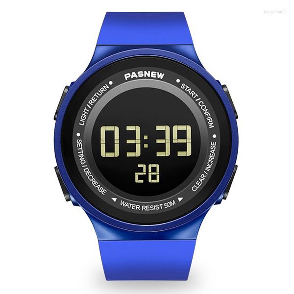 Relógios de pulso PAS LED Digital Watch Men Blue Sports Watches Band Band Silicone Multifunction Electronic 50m Swim à prova d'água