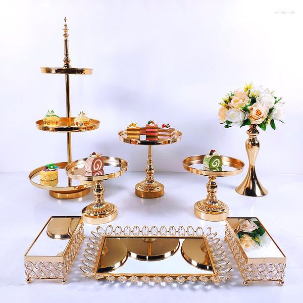 Forniture festive 7-10 PC Crystal Metal Wedding Fruit Cupcake Ake Rack Set Festival Display Cake Cake Stand