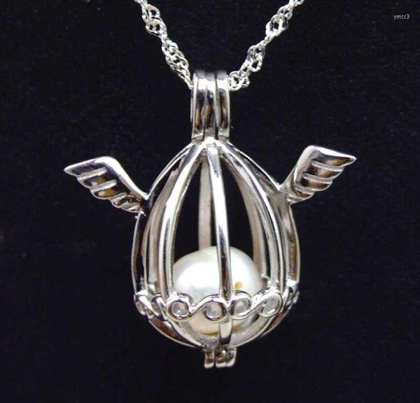 Подвесные ожерелья Qingmos Wish Pearl 1 коробка стерлингового серебряного серебра S925 Ангел Крылье
