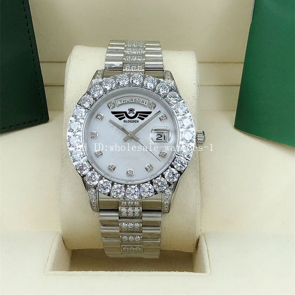 Two Tone Diamond Watches Presidente 43mm 118239 118388 White Pearl Dail Aço inoxidável Movimento automático
