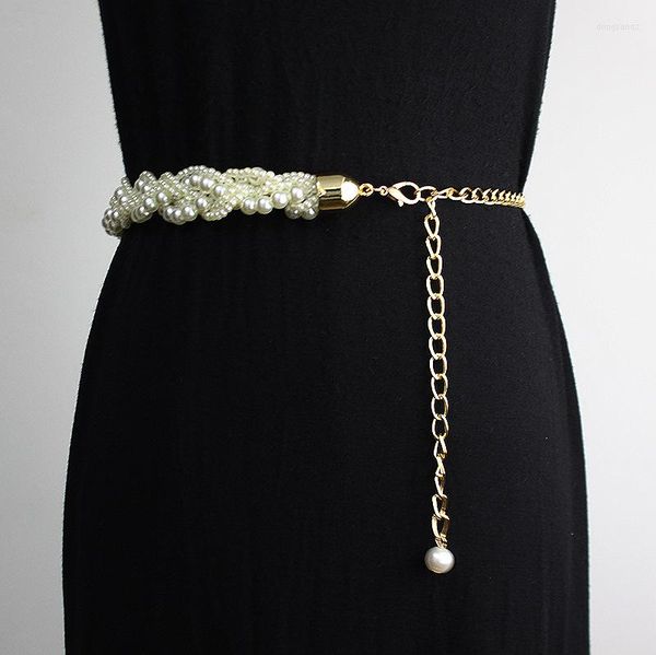 Cinture 2022 Cintura intrecciata con perle intrecciate a catena Cintura da donna a strati larghi Cintura elegante da donna Abito corsetto pancia