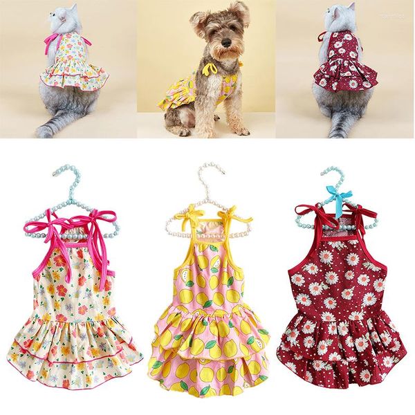 Vestido de vestuário de roupas de cachorro vestido de estampa floral fofa vestido de estampa fina para pequenos vestidos de cachorro chihuahua bichon