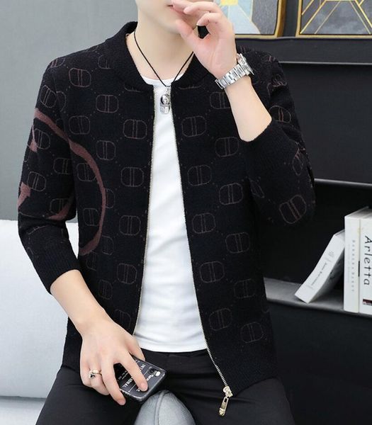 Cardigan Men's Sweater Outono e inverno Nova vers￣o coreana Men Gollar Baseball Sweaters Jacket Jacket Moda