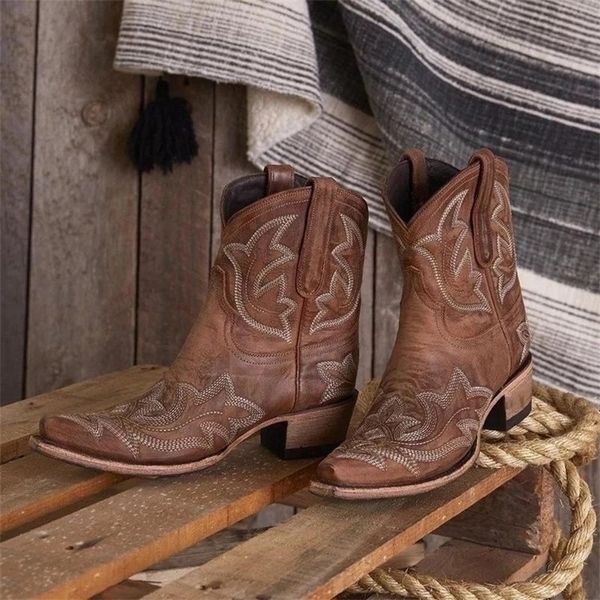 Stivali ricamo botas mujer Caviglia da cowboy in ecopelle per donna Zeppa Tacco alto Stampa serpente Western Cowgirl 43 220902