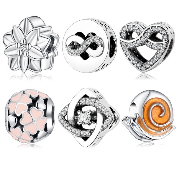 Perline con ciondoli in argento 925 pendenti con perline di zirconi trasparenti a forma di cuore rosa adatti per braccialetti Pandora Accessori per gioielli fai da te