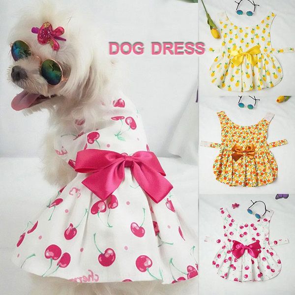 Abbigliamento per cani Vestiti per animali domestici Abito da principessa Stampa di frutta Gonna a sezione sottile estiva Chihuahua Moda floreale Accessori per cappotti per gatti