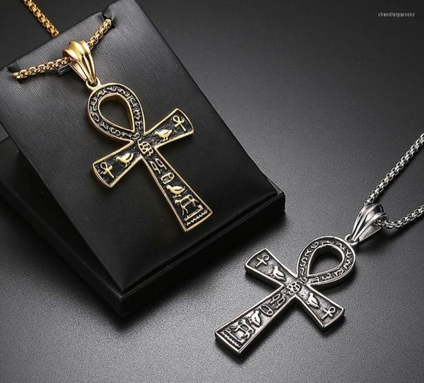 Colares pendentes Acessórios personalizados de roupas da moda Trendy rock hip hop antigo hieróglifo egípcio Cross Men's