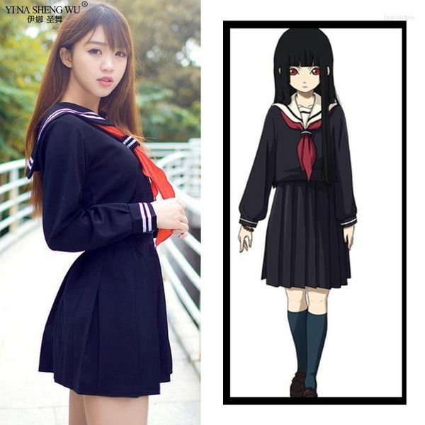 Roupas Defina o uniforme japonês da Korea School JK para meninas outono de mangueira longa de mangueira marinheiro uniformes Anime Hell Girl Cosplay Trajes com