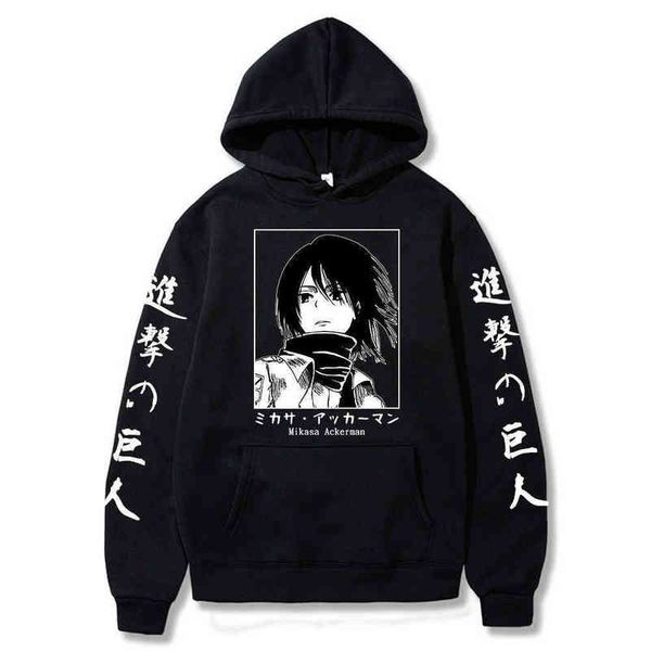 Hoodies Hoodie -Angriff auf Titan Anime Mikasa Ackerman bedrucktes Sweatshirt -Kleidung Harajuku Y0804