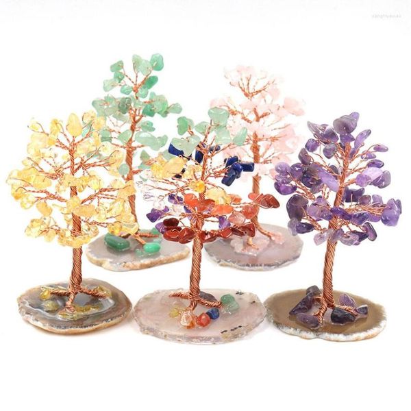 Anhänger Halsketten Natürlicher Kristallbaum Rosenquarz Olivin Glücksachatscheiben Heilung Feng Shui Stein Mineral Ornament Home Decor