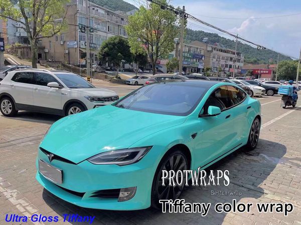 Premium Ultra Gloss Colore Tiffany Vinile Avvolgente Adesivo Intero Car Wrapping Pellicola di Copertura Con Rilascio d'Aria Iniziale Colla a Bassa Adesione Pellicola Autoadesiva 1.52x20m 5X65ft