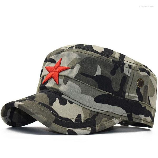 Boinas simples clássicas clássicas camuflagem homens cinco estrelas 3d Bordado Militar Caps Cadete Cadete Cadeto Capto de algodão Ajusta tampa superior plana