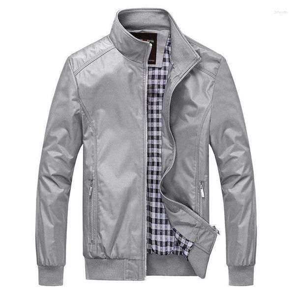 Giubbotti da uomo Giacca da uomo Primavera Moda Autunno Tinta unita Colletto alla coreana Grigio Casual M-5XL 6XL Capispalla Abbigliamento Taglie forti